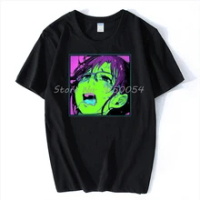Kacamata Ahegao Pop Art Komik Jepang Hentai Guru Seksi Gaya Hitam Kaos Pria Katun Kaos Anime Atasan Harajuku