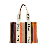 【Chloe’ 蔻依 】CHC22US383H312ZA 經典中號 Woody tote bag帆布皮革飾邊手提/肩背購物包(彩色)