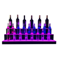 Liquor Bottle Display Shelf, LED Bar Shelves for Liquor, 2/3/4 Step 7 Colors Lighted Acrylic Shelf Home/Commercial Bar