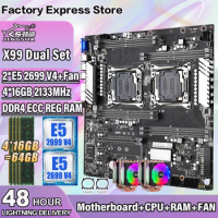 X99 Dual Motherboard Set with 2*E5 2699 V4+4*16GB=64GB DDR4 ECC REG 2133mhz RAM+2*CPU Cooler Support Intel LGA 2011-3 V3 /V4 Kit
