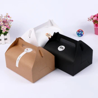 20*15*8cm Kraft Paper Cake Box With Handle Portable Ecofriendly Kraft Box Party Wedding Food Packing 100pcs/lot Free shipping