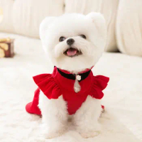 Princess Style Teddy Dress With Small Flying Sleeves Winter Bear New Year Clothes Large Skirt Hem Skirt Female Dog Clothes