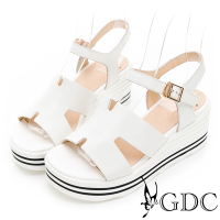 GDC-真皮舒適春夏百搭素色楔型涼鞋-白色