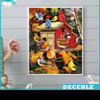 DIY diamond painting 5D square drill, burung2 dan rumah burung