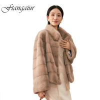 Ftangaiur Winter Coat For Women Import Swan Velvet Mink Fur Coat Women's Mandarin Collar Full Sleeve Short Real Mink Fur Coats