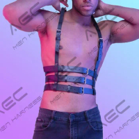 CEA Fetish Gay Leather Chest Harness Belts with Buckle Male Straps Lingerie Punk Rave Gothic Body Bondage Clothes Sexual Harness