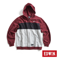 EDWIN 拼接色塊休閒連帽拉鍊外套-男-朱紅色