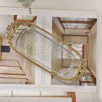 印度進口法式復古黃銅玻璃小托盤首飾床頭收納擺件手工裝飾品輕奢