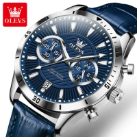 OLEVS 2921 Quartz Fashion Watch Gift Round-dial Leather Watchband Calendar Luminous