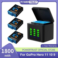 1800mAh Battery for GoPro Hero 10 and LED Charger for Go Pro Hero 9 Hero12 Hero10 Hero11 Hero 11 Action Sport Camera Batteries
