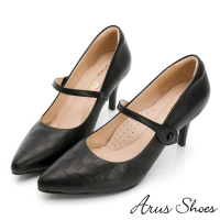 【GDC】素色壓紋經典款百搭瑪莉珍包鞋跟鞋-黑色(221018-00)