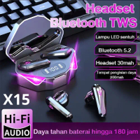 DingDong COD Headset Bluetooth Gaming TWS X15 Earphone Bluetooth Bass Headphone V5.1 LED Smart Displ