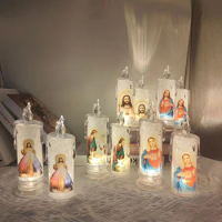 Electronic Flameless LED Devotional Prayer Candles Light Religious Decoration Jesus Virgin Christ Candle Lamp Romantic Tealight