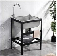 廚房不銹鋼簡易水槽雙槽手工單槽帶支架家用洗手水池洗菜盆洗碗池