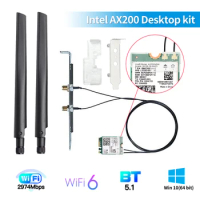 3000Mbps Wi-Fi 6 Intel AX200 Bluetooth 5.1 802.11ac/ax 2.4G/5Ghz Desktop Kit AX200NGW Wireless Network WiFi Card Adapter MU-MIMO