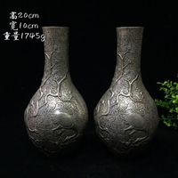 玩雜項仿古收藏 全銅仿古花瓶一對 鶴銅瓶 做舊銅器擺件 送禮