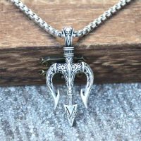 Vintage Greek Mythology Neptune Trident Viking Pendant Necklace Men Talisman Amulet