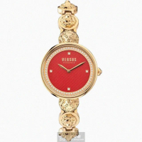 【VERSUS】VERSUS凡賽斯女錶型號VV00090(紅色錶面金色錶殼金色精鋼錶帶款)