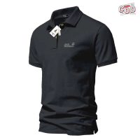 เสื้อยืดโปโล Jack Wolfskin พร้อมโลโก้ตัวอักษรสีเงิน เสื้อคอปกผู้ใหญ่ สไตล์วังกี้ เสื้อยืดโปโลผู้ชาย 