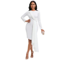 African Women White Party Dresses 2023 Sexy Long Sleeve Irregular Peplum Elegant Knee Length Dress Christmas Event Evening Gowns