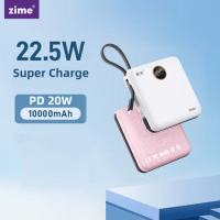 Zime Mini Power Bank 10000mAh Built-in Cable PD20W Fast Charging Powerbank Spare Battery Portable Charger for iPhone Samsung