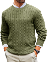 Runcati Mens Cable Knit Pullover Sweater Crewneck Casual Long Sleeve Slim Fit Knitwear Sweaters Army