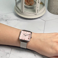 MANGO時尚方型超薄腕錶-粉紅色/32mm