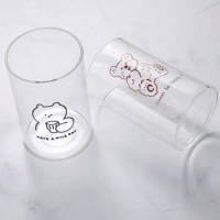 Cute Bear Printed Glass Cup with Straw Beer Espresso Coffee Mug Milk Lemon Juice Cup Drinkware Cups Kitchen Drinking Accessories