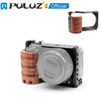 PULUZ for Sony ZV-E10 Wood Handle Metal Camera Cage Stabilizer Rig