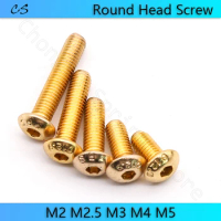 Grade 12.9 Hex Drive Round Head Screws Titanium Plating ISO7380 M2 M2.5 M3 M4 M5 Bolts Gold Alloy Steel SCM435 Length 5mm - 30mm
