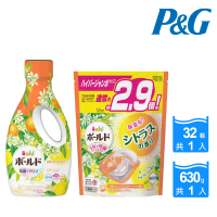 【P&amp;G】日本季節限定款 柑橘馬鞭草系列1+1超值組(袋裝洗衣球32顆+超濃縮洗衣精630g/平行輸入)