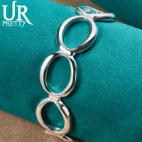 URPRETTY 925 Sterling Silver Seven Circles Adjustable Bangle Bracelet For Man Women Wedding Engagement Jewelry Halloween Gift