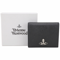 Vivienne Westwood 星球標誌防刮皮革對折釦式短夾(黑色)