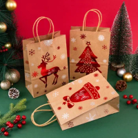Gift Bag for Kids Merry Christmas Tote Single Side Hot Brown Paper Candy Baking Biscuit Cookies Snack Package Food Party