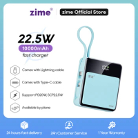 Zime Mini Power Bank PD 20W 10000mAh Built-in Dual Fast Charging Cables Powerbank Portable Battery Charger for iPhone Xiaomi