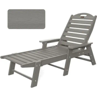 Chaise Lounge Chair Outdoor with Wood, Adjustable 5-Position Chaise Lounge Outdoor, Patio Lounge Chair for Poolside Backyard