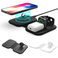 3 In 1 15W Foldable Fast Magnetic Wireless Charger Station For IPhone 12 Pro Max Chargers For Apple Watch Airpods