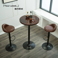 簡約小吧臺桌家用實木高腳圓桌子客廳咖啡廳北歐鐵藝桌椅組合碳化-吧檯桌-吧檯椅-吧檯-餐桌-桌子
