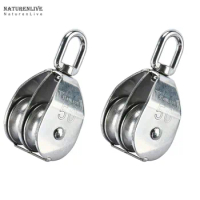 2 pieces M50 lifting double pulley block 304 stainless steel crane rotary hook double pulley loading M50 double pulley; 2 piece