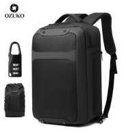 OZUKO Men Backpacks 15.6 inch Laptop Rain Cover Backpack USB Charging Anti Theft Waterproof Casual Male Travel Bag Mochila