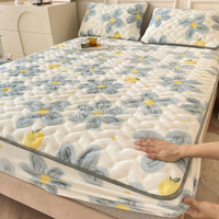 牛奶絨夾棉床笠三件套加厚珊瑚絨大豆床罩單件防滑床單全包床墊套