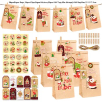 Christmas Gift Bags Kraft Paper Bags For Packaging Advent Calendar Christmas Cookie Gift Box Wrap Tote Bag