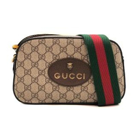 【GUCCI 古馳】虎頭綠紅綠織帶相機斜背包(476466-咖)