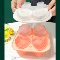 【冰粉愛】愛心玫瑰4格矽膠冰球模具(食品級矽膠 造型冰塊 製冰盒 冰格 威士忌冰球 副食品 肥皂模 夏天)