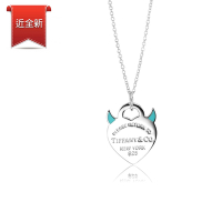 二手品 Tiffany&amp;Co. 愛心小惡魔藍色琺瑯925純銀項鍊