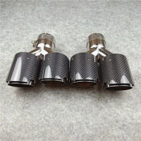 2 Piece Glossy Stainless Steel For Akrapovic Exhaust Pipe Muffler Tip Car Universal Y Model Double Tailpipe Nozzles