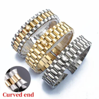 Curved End Watchband 20mm for Rolex Watch for Oyster Perpetual Stainless Steel Strap Folding Buckle Men Replacement Wristband