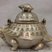 Crafts Arts China White Copper Silver Tortoise Turtle water Bottle kettle Wine Pot Teapot copper real Brass