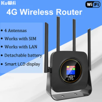 KuWFi 4G Wireless Router 300Mbps LTE WiFi Router 3G/4G SIM Card WiFi Hotspot Router Modem Built-in 3000mAh Battery
