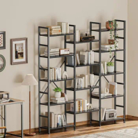 5 Tier Bookshelf, Bookcase with 17 Open Display Shelves, Warehouse Storage Shelves, Wide Book Shelf Book Case for Home &amp; Office